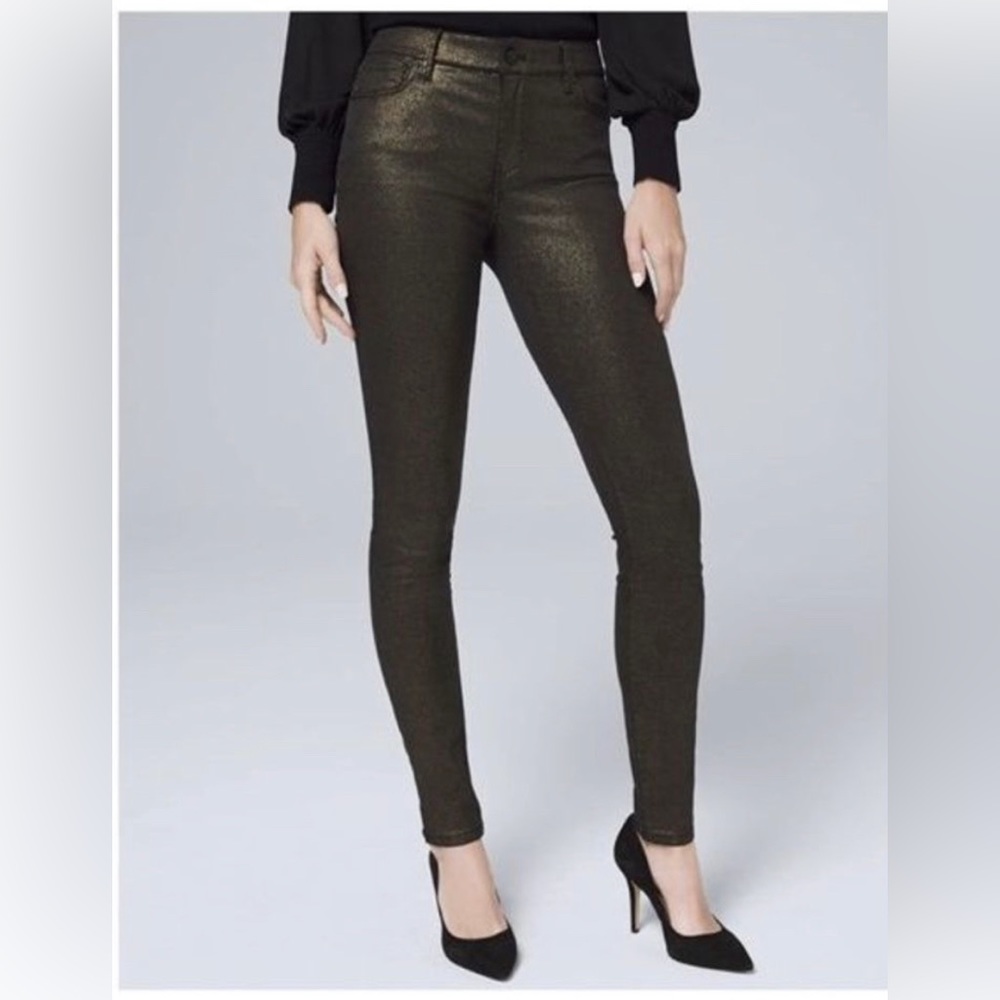 WHBM Gold Foul Mid Rise Skinny Pants